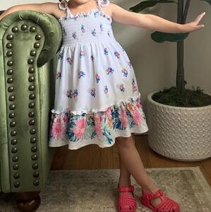 Tommy Bahama 2T Floral Smocked  Sundress White Pink Spring Tie Strap
